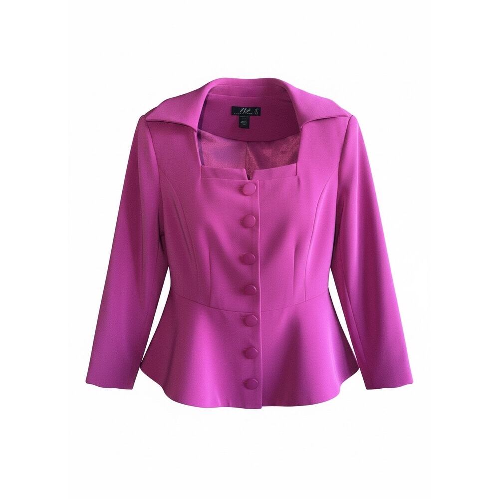 Midnight Velvet Fuchsia Peplum Blazer Jacket 18W Square Neck Covered Buttons - Picture 2 of 6